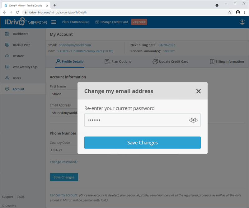 IDrive® Mirror FAQs on billing and account management