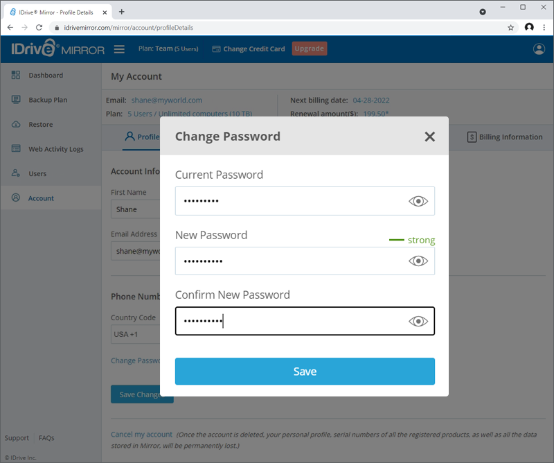 IDrive® Mirror FAQs on billing and account management