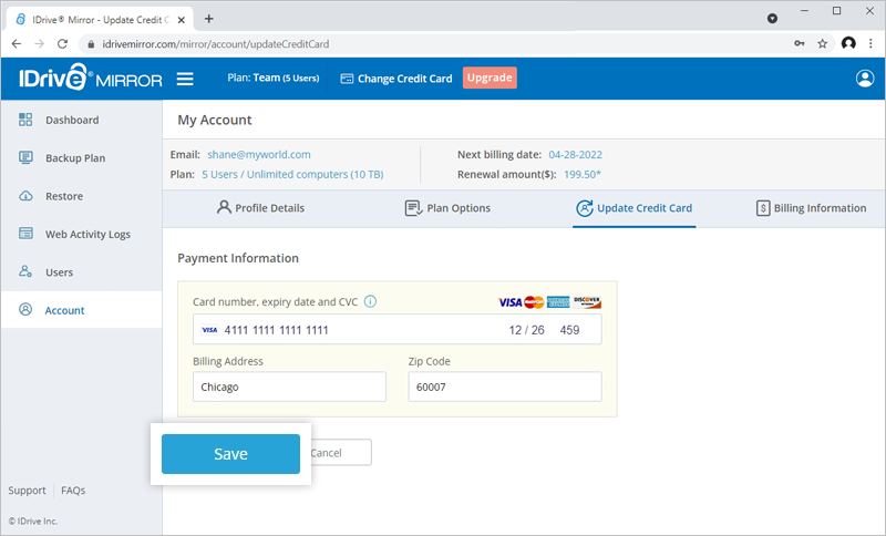 IDrive® Mirror - FAQs on billing and account management
